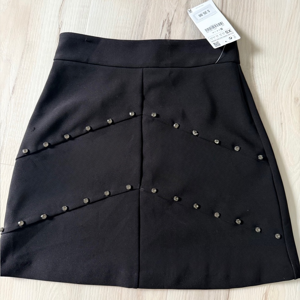 Zara Black Studded A-Line Mini Skirt